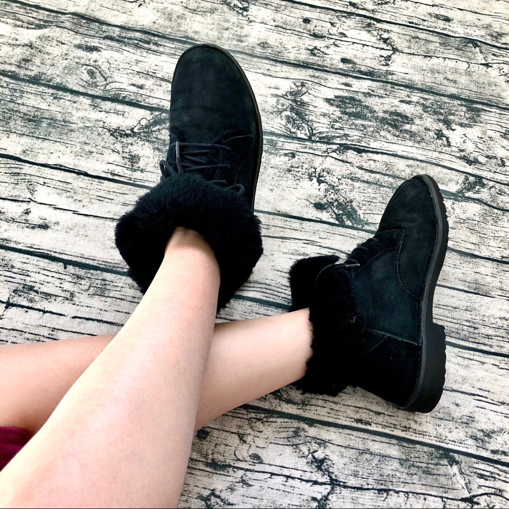 UGG⚡️Auth Black Suede Lace Up Booties_7/7.5/8/8.5